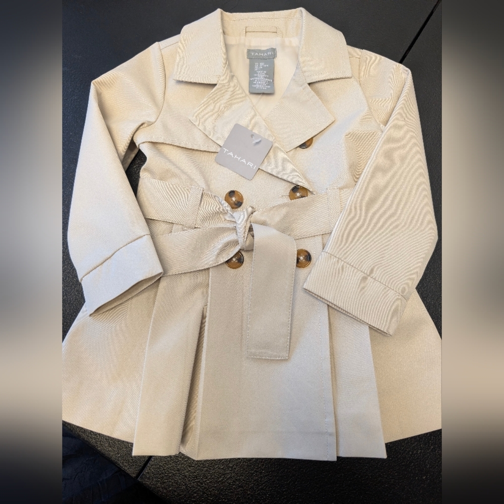 Tahari Beige Kids Pea Coat with Belt